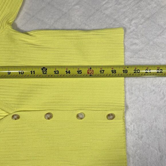 Lulus Bright Yellow Knit Two-Piece Cardigan Set Stretch Preppy Spring Sz Lg NWT - Picture 8 of 8